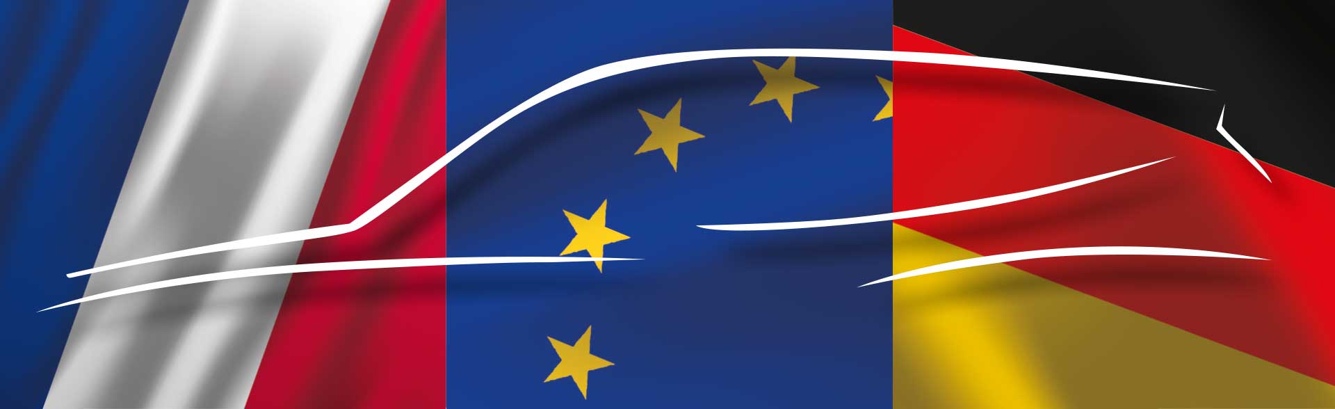 French-European-German flag with a car silouette in front